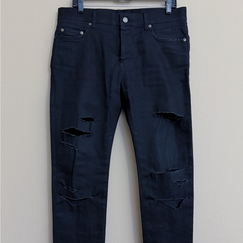 Saint Laurent Paris Jeans 32 Skinny Black Distressed Ripped Japan Hedi Slimane